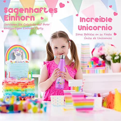 Unicornio Botella Agua sin bpa niños Acero Inoxidable, Cosas de Unicornios para niñas cumpleaños y Fiesta Destello, cantimplora Infantil niña 500ml Aqua