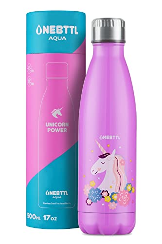 Unicornio Botella Agua sin bpa niños Acero Inoxidable, Cosas de Unicornios para niñas cumpleaños y Fiesta Destello, cantimplora Infantil niña 500ml Aqua