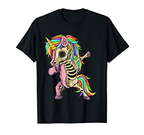 Unicornio Dabbing Esqueleto Disfraz Gracioso Halloween Miedo Camiseta