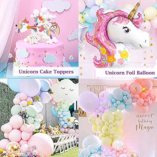 Unicornio Globos Decoración Cumpleaños Niña, Globos Fiesta Decoracion Cumpleaños Niña con Enorme Globo Unicornio 3D, Banner Feliz Cumpleaños, Globos Confeti, Adorno Torta Unicornio Para Niña, Niño