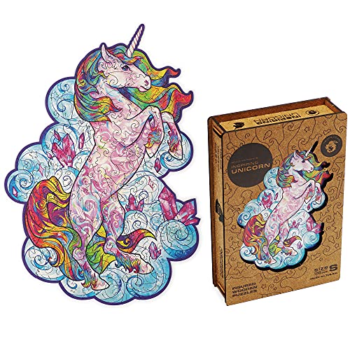 Unidragon Rompecabezas de madera, el mejor regalo para adultos y niños, piezas de rompecabezas de forma única inspirador unicornio, 17,78 x 24,1 cm, 103 piezas, pequeño