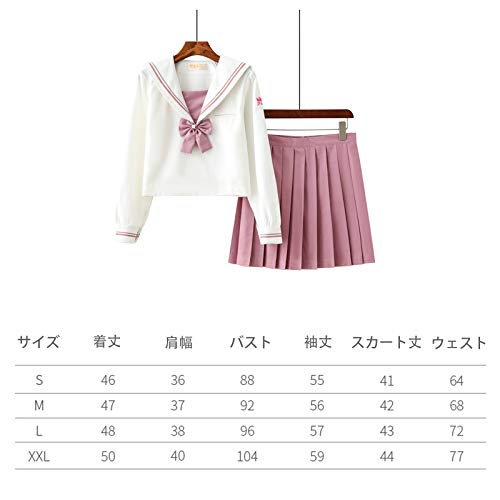 Uniforme Escolar de Japón Traje de Marinero Disfraz de Colegiala Japonesa, Traje de Cosplay de Uniforme JK para Mujeres Niñas, Top de Manga Larga + Falda (L)