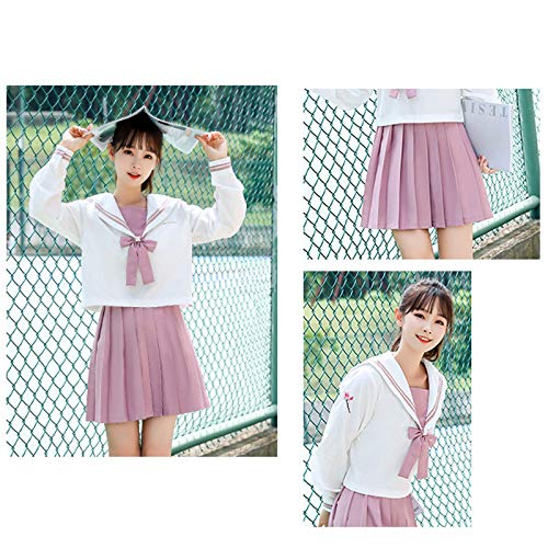 Uniforme Escolar de Japón Traje de Marinero Disfraz de Colegiala Japonesa, Traje de Cosplay de Uniforme JK para Mujeres Niñas, Top de Manga Larga + Falda (L)