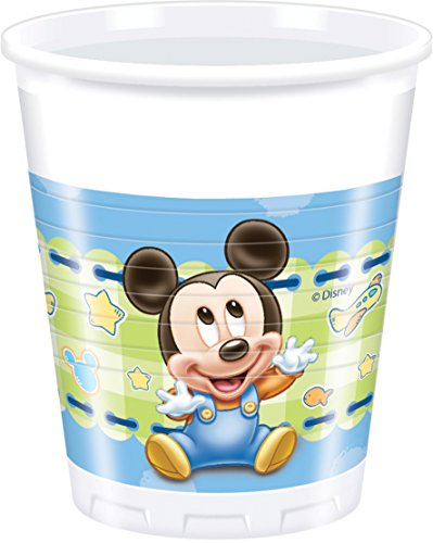 Unique Party 71985 - Juego de 8 vasos de plástico Disney Baby Mickey Mouse de 200 ml