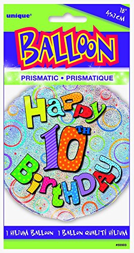 Unique Party Globo Foil cumpleaños Happy 10th Birthday, 45 cm (55503) , Modelos/colores Surtidos, 1 Unidad