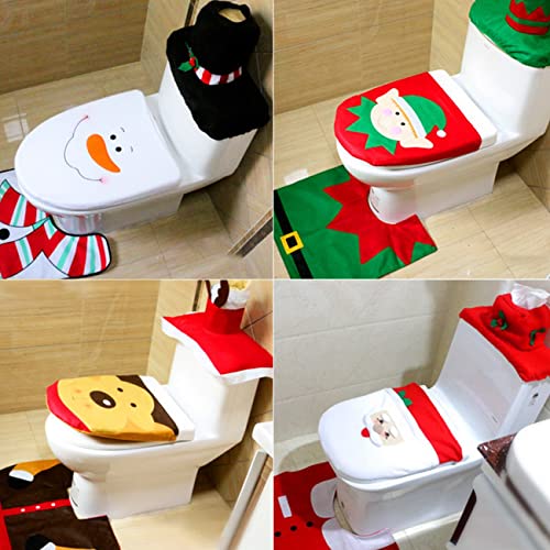 Uniqueheart Juego de Fundas de Asiento de Inodoro Decoraciones navideñas para el hogar Baño Cubierta de Asiento de Inodoro Baño Decoración de año Nuevo (Elf)