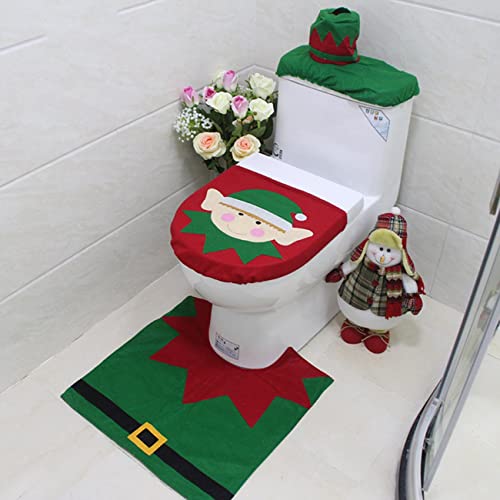 Uniqueheart Juego de Fundas de Asiento de Inodoro Decoraciones navideñas para el hogar Baño Cubierta de Asiento de Inodoro Baño Decoración de año Nuevo (Elf)