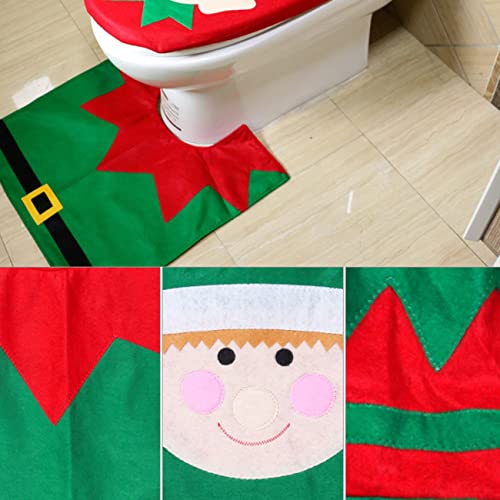 Uniqueheart Juego de Fundas de Asiento de Inodoro Decoraciones navideñas para el hogar Baño Cubierta de Asiento de Inodoro Baño Decoración de año Nuevo (Elf)