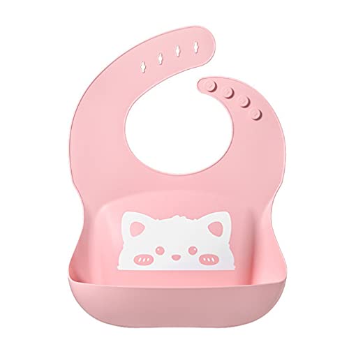 Uniquelove Baberos para Bebés Lindo Babero De Silicona Impermeable para Bebés Pequeños Toalla De Saliva De Alimentación Delantal Ajustable para Niños De Dibujos Animados - Rosa 292X238Mm