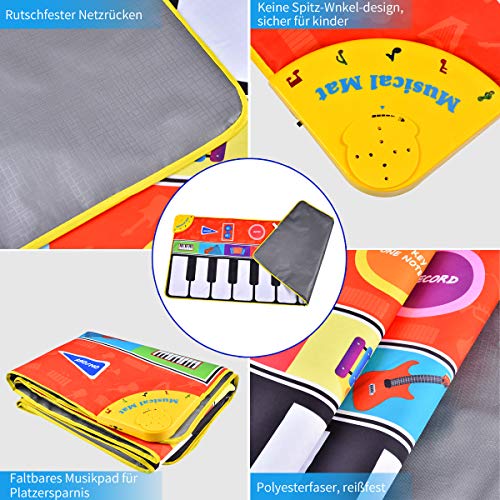 Upgrow Alfombrilla de piano, Alfombrilla de baile con 8 instrumentos, juguetes para niños 3-10 años, teclados musicales infantiles, regalo para bebés, niños, niñas(148x60 cm)