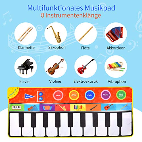 Upgrow Alfombrilla de piano, Alfombrilla de baile con 8 instrumentos, juguetes para niños 3-10 años, teclados musicales infantiles, regalo para bebés, niños, niñas(148x60 cm)