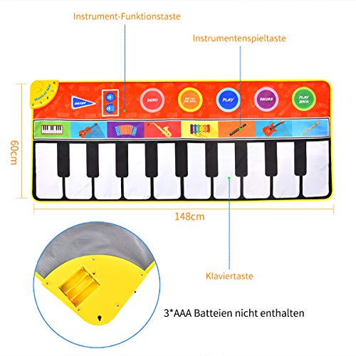 Upgrow Alfombrilla de piano, Alfombrilla de baile con 8 instrumentos, juguetes para niños 3-10 años, teclados musicales infantiles, regalo para bebés, niños, niñas(148x60 cm)