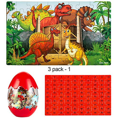 Uping Puzzles de Madera Puzzles Infantiles Rompecabezas de Madera 3 Años-8 Años, Dinosaurios Juguetes Juego de Regalo Educativo para Niños 60 Piezas 3 Paquetes