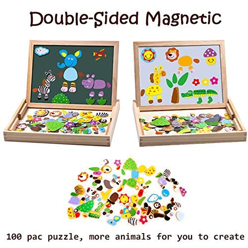 Uping Puzzles Rompecabezas Magnéticos de Madera, 100 Piezas, Tablero de Dibujo de Doble Cara Magnético, Juguete Educativo, para Niños de 3+