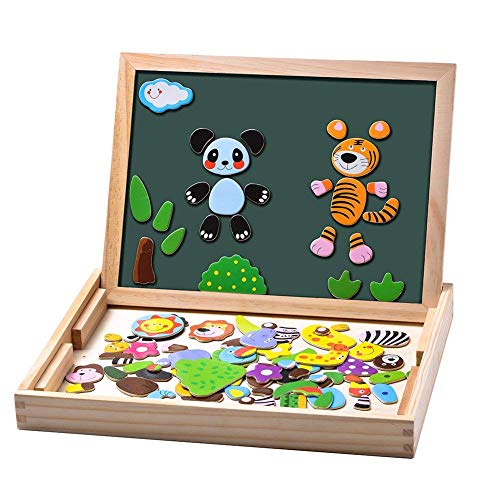 Uping Puzzles Rompecabezas Magnéticos de Madera, 100 Piezas, Tablero de Dibujo de Doble Cara Magnético, Juguete Educativo, para Niños de 3+