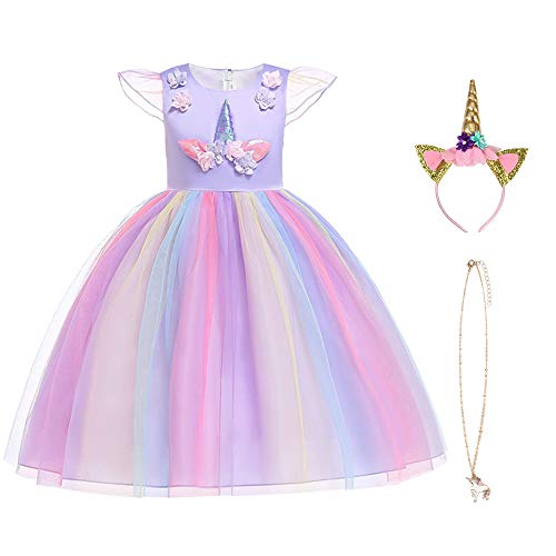 URAQT Disfraz Unicornio Niña, Vestidos Unicornio Niña, Disfraz de Princesa, para Fiesta de Cosplay, Boda, Partido,Vestido de Princesa 120 cm