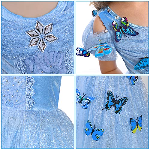 URAQT Vestido de Cenicienta, Disfraz de Princesa Cenicienta con Mariposa, Vestido de Princesa para Nñas, Elegante Vestido de Tul para Boda, Fiesta, para 3-8 años