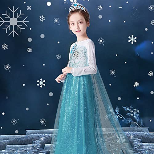 URAQT Vestido de Elsa, Disfraz de Princesa Elsa con Varita Corona Accesorios, Vestido de Cosplay de Niñas para Carnaval, Halloween y la Fiesta de Cumpleaños