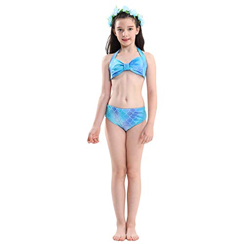 UrbanDesign Cola De Sirena con Monoaleta Disfraz Traje De Sirena con Aleta para Niña para Nadar, 11-12 años, Azul