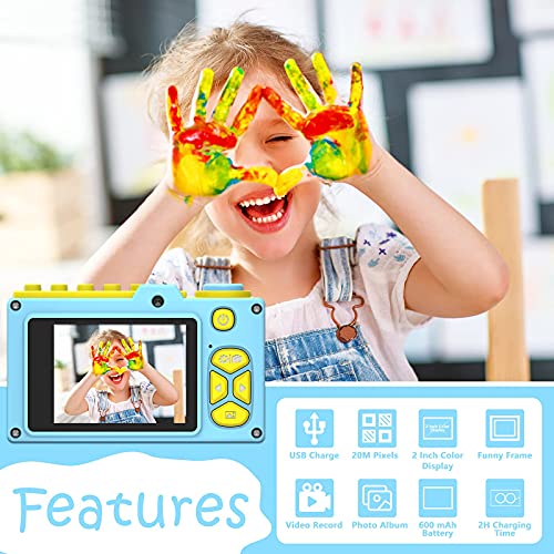 Ushining Cámara Digital para Niños, Selfie Video Camara para Niños con Pantalla de 2 Pulgadas, Camara Fotos Infantil con Tarjeta Micro SD de 32 GB, Regalos Juguete para 3 a 12 Años Niños y Niñas