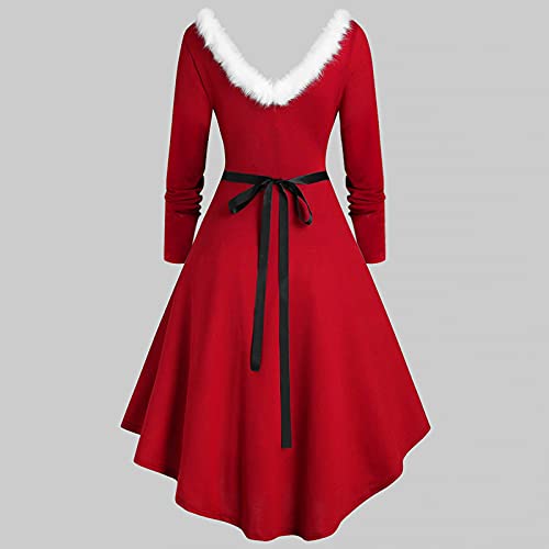 UUUUU Disfraz de Papá Noel para mujer, de felpa con cuello en V profundo, manga larga, traje de Navidad, disfraz de cosplay, mini vestidos, Rojo 1, S