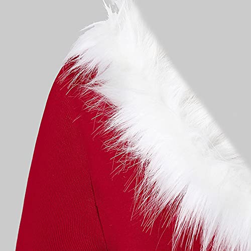 UUUUU Disfraz de Papá Noel para mujer, de felpa con cuello en V profundo, manga larga, traje de Navidad, disfraz de cosplay, mini vestidos, Rojo 1, S