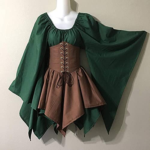 Vagbalena Vestido Tradicional irlandés para Mujer Corto Traje Medieval Vestido renacentista Elfo con corsé Vestido Victoriano de Halloween (Green,L)