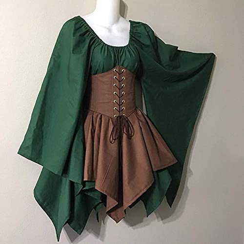 Vagbalena Vestido Tradicional irlandés para Mujer Corto Traje Medieval Vestido renacentista Elfo con corsé Vestido Victoriano de Halloween (Green,L)