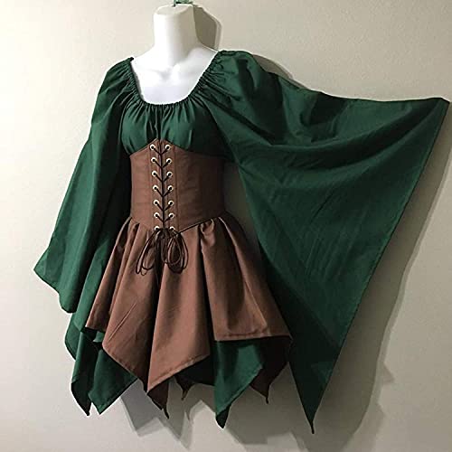 Vagbalena Vestido Tradicional irlandés para Mujer Corto Traje Medieval Vestido renacentista Elfo con corsé Vestido Victoriano de Halloween (Green,L)