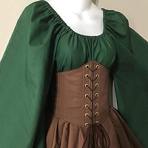 Vagbalena Vestido Tradicional irlandés para Mujer Corto Traje Medieval Vestido renacentista Elfo con corsé Vestido Victoriano de Halloween (Green,L)