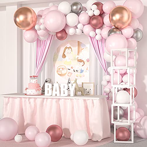 VAINECHAY Kit de Guirnalda de Globos Guirnalda de Arco de Látex Globos Confeti Blanco y Rosado Lleno Paquete de Globos para Decoración de Boda Cumpleaños Fiesta