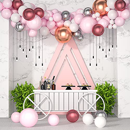 VAINECHAY Kit de Guirnalda de Globos Guirnalda de Arco de Látex Globos Confeti Blanco y Rosado Lleno Paquete de Globos para Decoración de Boda Cumpleaños Fiesta