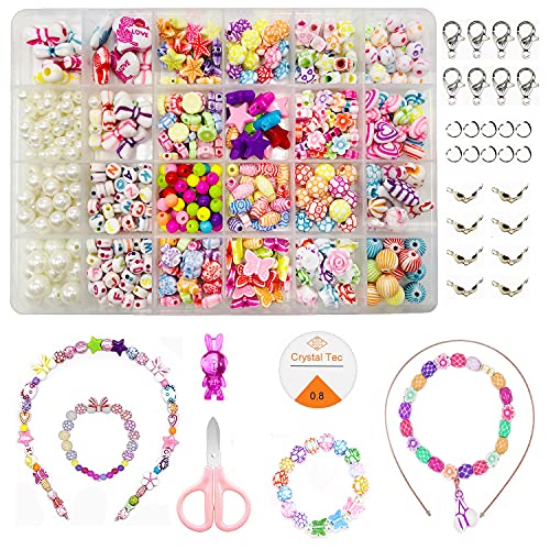 VAIYNWOM Cuentas para Enhebrar para Niños, Abalorios para Hacer Pulseras, Manualidades, Joyas, Perlas para Enhebrar, Collares, Juego de Regalo para Niños 4+ Años, 24 Colores, Porcelana Blanco Estilo