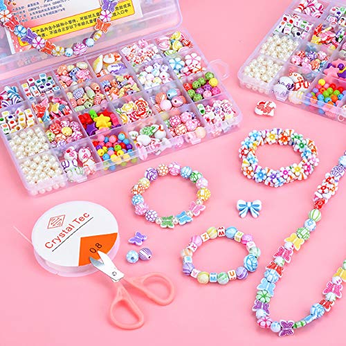 VAIYNWOM Cuentas para Enhebrar para Niños, Abalorios para Hacer Pulseras, Manualidades, Joyas, Perlas para Enhebrar, Collares, Juego de Regalo para Niños 4+ Años, 24 Colores, Porcelana Blanco Estilo