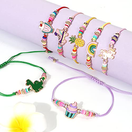 vamei 12 Piezas Pulseras de la Amistad para Niña Pulseras Trenzadas Ajustable Linda Arcoíris Corona Panda Unicornio Pulsera Tejida Regalos Cumpleaños para Niños