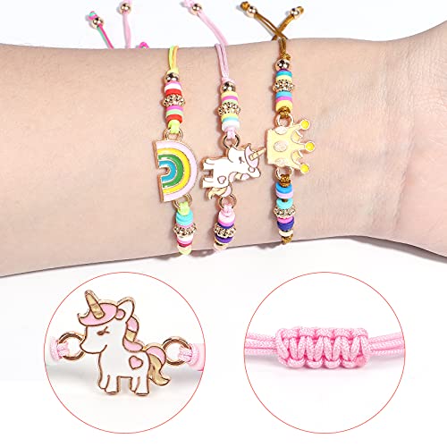 vamei 12 Piezas Pulseras de la Amistad para Niña Pulseras Trenzadas Ajustable Linda Arcoíris Corona Panda Unicornio Pulsera Tejida Regalos Cumpleaños para Niños