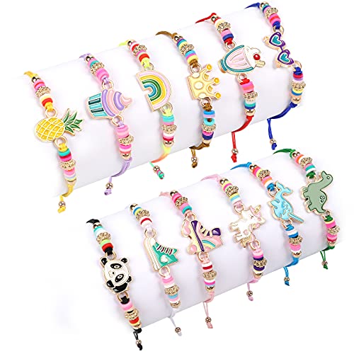 vamei 12 Piezas Pulseras de la Amistad para Niña Pulseras Trenzadas Ajustable Linda Arcoíris Corona Panda Unicornio Pulsera Tejida Regalos Cumpleaños para Niños