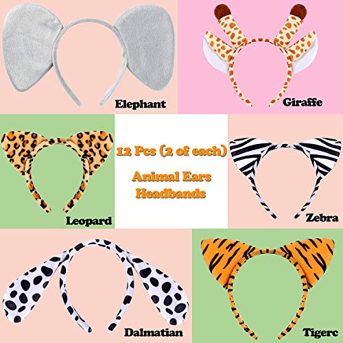 vamei 12pcs Animales Disfraz Niños Diadema Animales Orejas Cabeza de Animal Jirafa Diadema Orejas Animal Disfraz Fiesta de Disfraces de Halloween Diadema Animal Adulto (A)