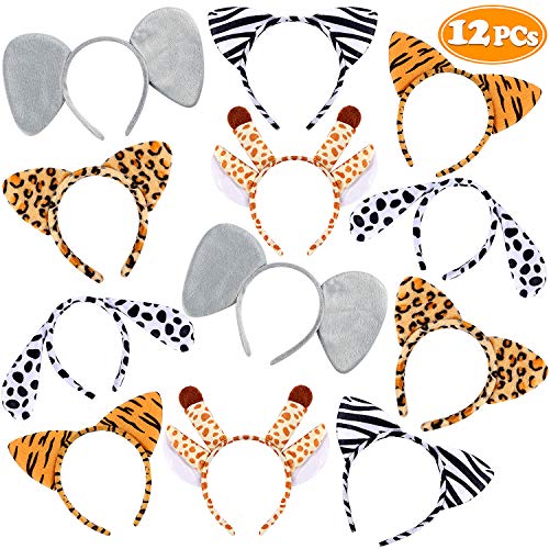 vamei 12pcs Animales Disfraz Niños Diadema Animales Orejas Cabeza de Animal Jirafa Diadema Orejas Animal Disfraz Fiesta de Disfraces de Halloween Diadema Animal Adulto (A)