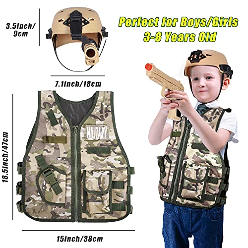 vamei 14 Piezas Disfraz de Soldado Niño Disfraz Camuflaje Militar para Niño con Chaleco Militar Telescopio Walkie de Juguete Talki Regalo para Niños Halloween Fiesta Carnaval