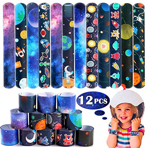 vamei 72 Piezas Articulos de Fiesta Niños Espacio Pulsera Bofetada Pulseras de Juguete Llavero Cohete Collar Espacio Tatuajes Temporales niños Galaxia Articulos de Fiesta