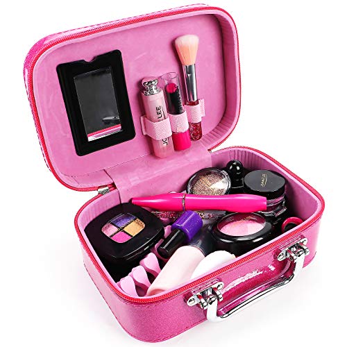 vamei Maquillaje Niñas 26 Piezas Kit de Juguete de Maquillaje Cosméticos Juego de Maquillaje para Cumpleaños Maletin Kit Regalos de Cumpleaños para Niñas 3 4 5 6 7 8 Años (Cosméticos Falsos)