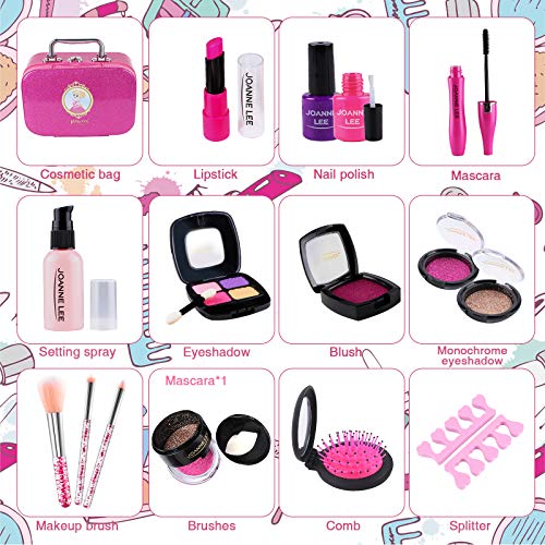 vamei Maquillaje Niñas 26 Piezas Kit de Juguete de Maquillaje Cosméticos Juego de Maquillaje para Cumpleaños Maletin Kit Regalos de Cumpleaños para Niñas 3 4 5 6 7 8 Años (Cosméticos Falsos)