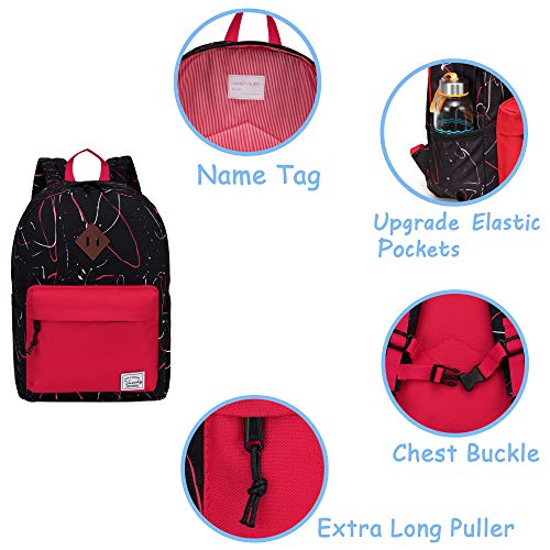 VASCHY Mochila Infantil,Mochila Escolar Niña Niños Mochila Preescolar con Hebilla de Pecho y Etiqueta de Nombre (Negro-11,5 litros)