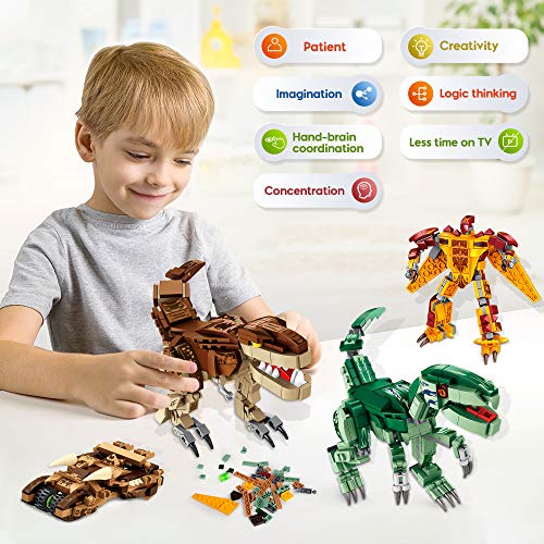 VATOS Juguetes de construcción de dinosaurio para niños: 979 piezas Juego de construcción 12 modelos para niños de 5 6 7 8 9 10 11 12 años Figuras Tiranosaurio Bloques de Kits de regalos para fiesta