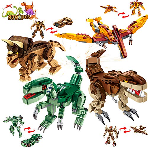 VATOS Juguetes de construcción de dinosaurio para niños: 979 piezas Juego de construcción 12 modelos para niños de 5 6 7 8 9 10 11 12 años Figuras Tiranosaurio Bloques de Kits de regalos para fiesta