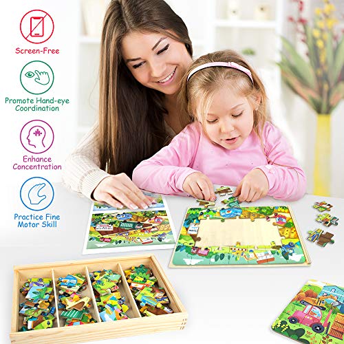 VATOS Puzzles de Madera 112 Piezas - Rompecabezas de Madera Puzzles Infantiles 3 4 5+ años Juguetes educativos de Aprendizaje Preescolar con Caja