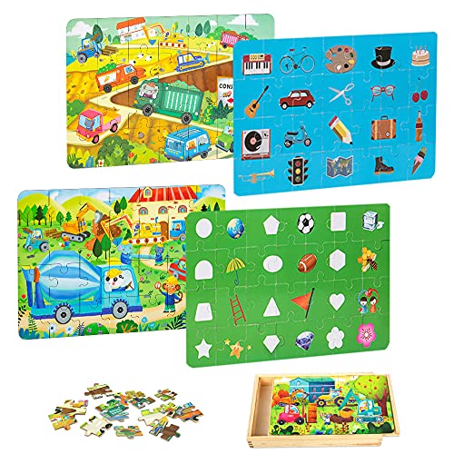 VATOS Puzzles de Madera 112 Piezas - Rompecabezas de Madera Puzzles Infantiles 3 4 5+ años Juguetes educativos de Aprendizaje Preescolar con Caja