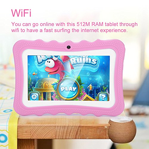 Vbestlife Tableta para Niños Pantalla Táctil de 7 Pulgadas para Niños Infantil Tablet PC Protección para los Ojos Conexión WiFi Larga Vida útil para Aprendizaje (Rosa)