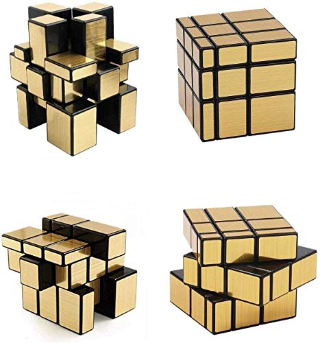 Vdealen Cubos de Velocidad, Speed Cube Set de Pirámide Megaminx Mirror Cube Smooth Magic Cube Colección de Rompecabezas, Oro